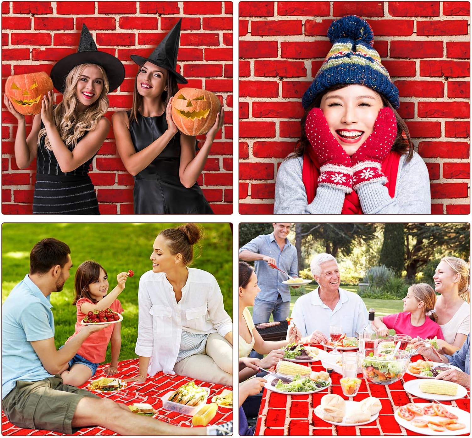 Tiamon 6 Pcs 108 x 54 Inch Red Brick Tablecloths Brick Sheet Table Cover Bricks Stone Wall Backdrop for Christmas Holiday Party Fireplaces Chimneys Decorations Photography Supplies