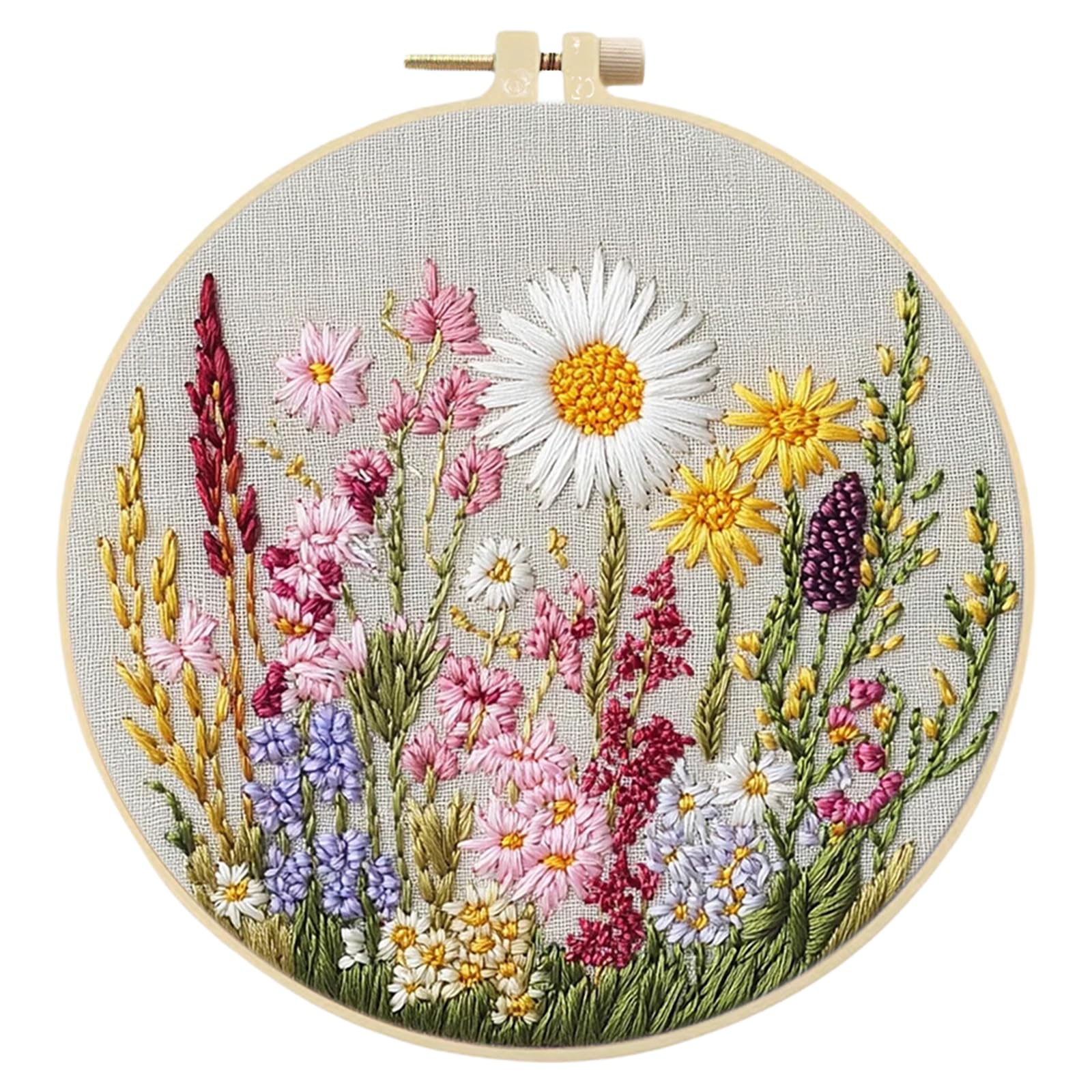 POETRYDRAW Lavender Daisy DIY Embroidery Kit with Hoop for Beginners