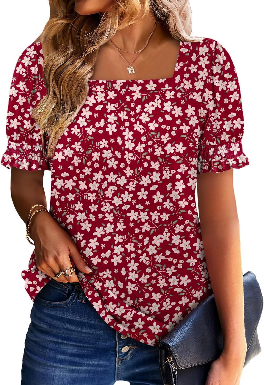 CRAZY GRID Womens Trendy Summer Tops Puff Sleeve Loose Fit Shirts Dressy Casual Blouses - Image 4