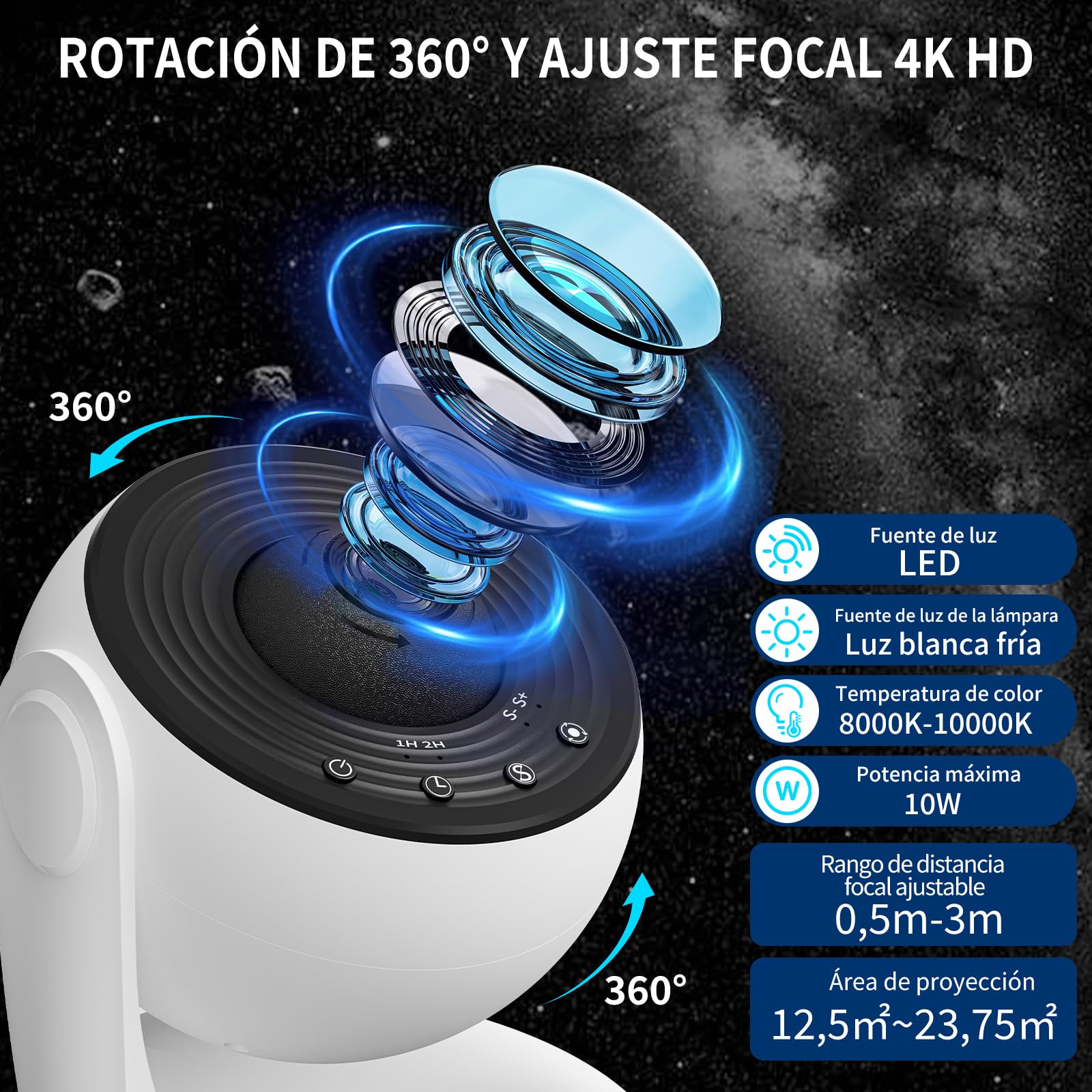 FlyEagle Proyector De Galaxias Y Estrellas Real, Proyector Estrellas 13 En 1, Luz Nocturna Con Temporizador, Proyector Planetario Con RotacióN De 360°, Proyector De Galaxias Adultos NiñOs, Blanco - 3