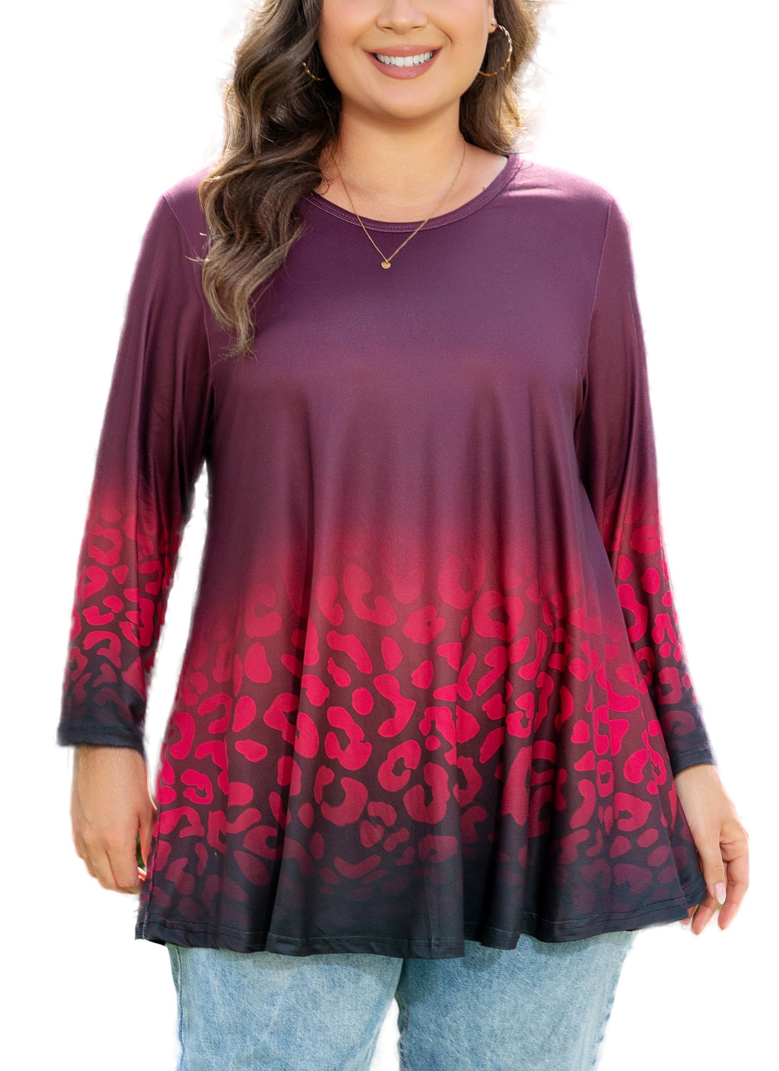 splensive Womens Tunic 3/4 Sleeve Plus Size Tops Crew Neck Swing Flowy Loose Fit T-Shirt Blouses to Wear with Leggings