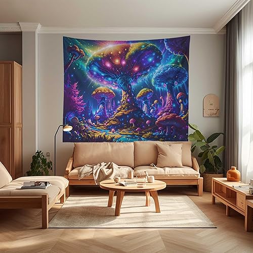 Miniatura 5 de MAMHSABC Tapiz de hongos y bosque para colgar en la pared de la naturaleza para decoración del hogar, dormitorio, sala de estar, decoración de