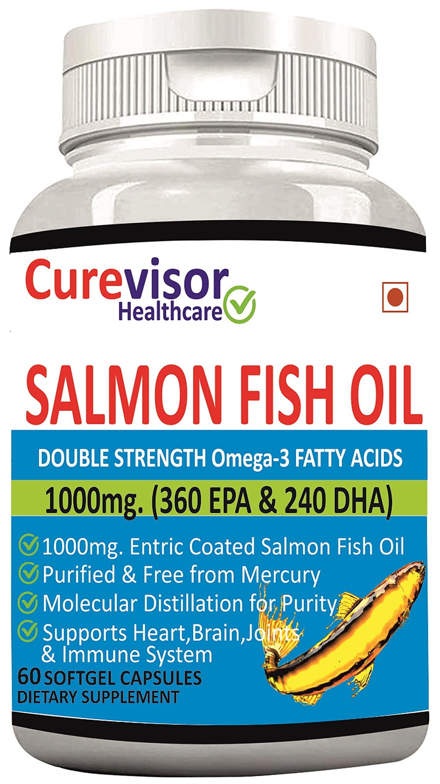 Curevisor Omega 3 Salmon Fish Oil (Double Strength) Softgels with EPA 360 and 240 DHA (1000 mg)-60 (B09G195K7X) Amazon Price History, Amazon Price Tracker