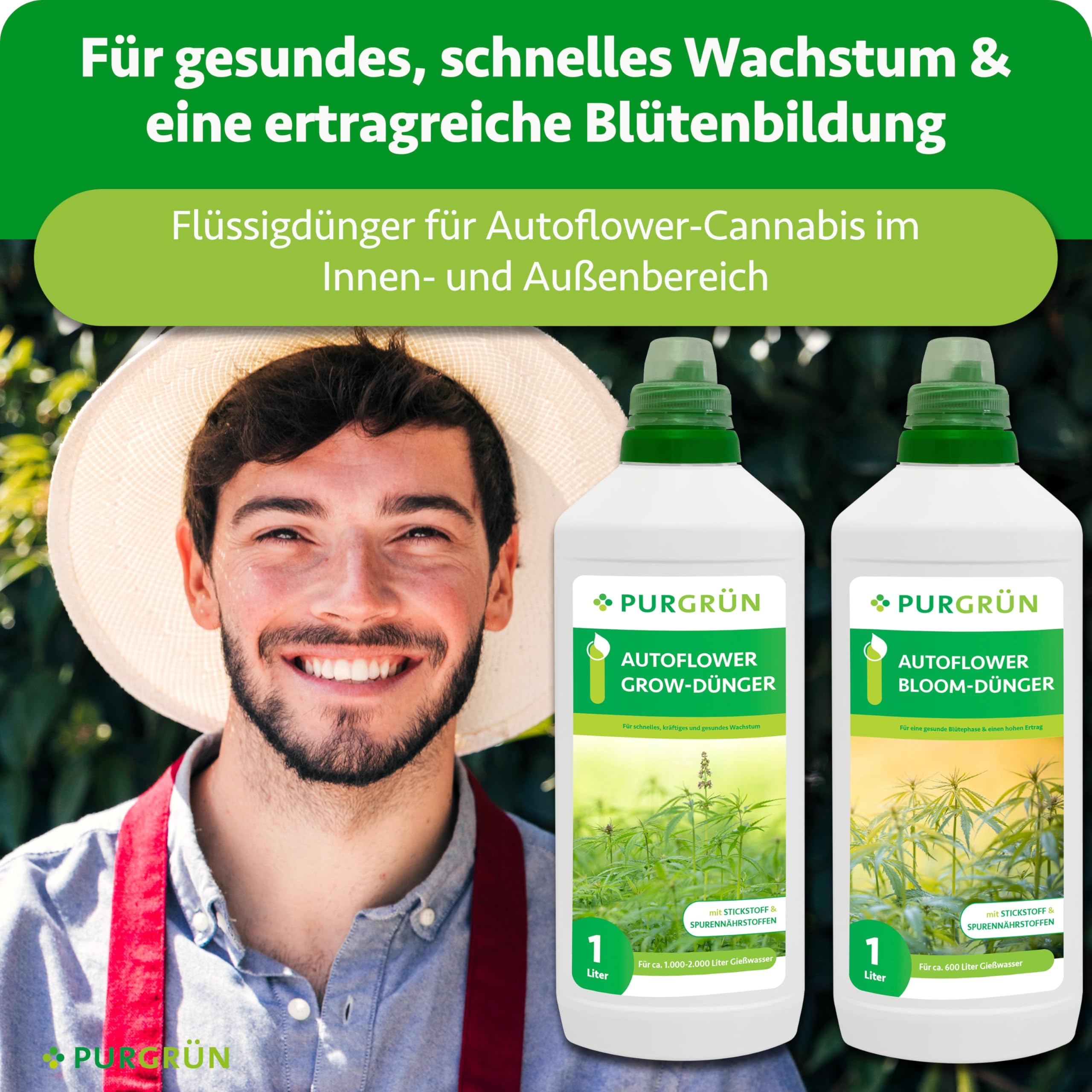 Autoflower-Dünger-Set 2 x 1 Liter – Schnell wirksame mineralische Rezeptur – Vollspektrum-Nährstoffe für Wachstum & Blüte – Flüssigdünger Indoor & Outdoor – Für eine ertragreiche Ernte