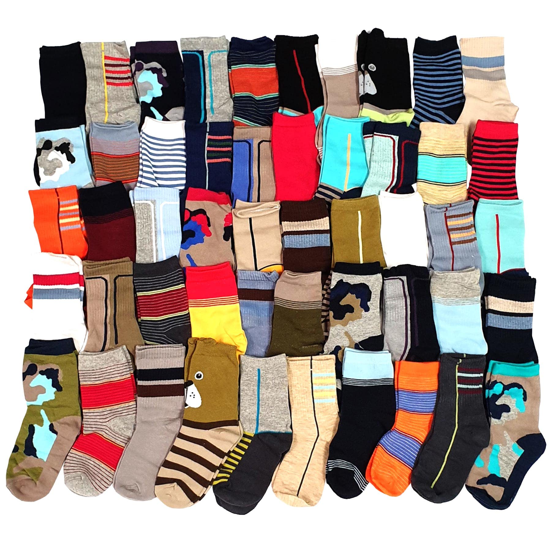 TeeHee Socks Various Sample Socks Value Pack Bulk Socks Wholesale Lot for Women Men Children, Boys 9-10 Years_50 Pairs, Small