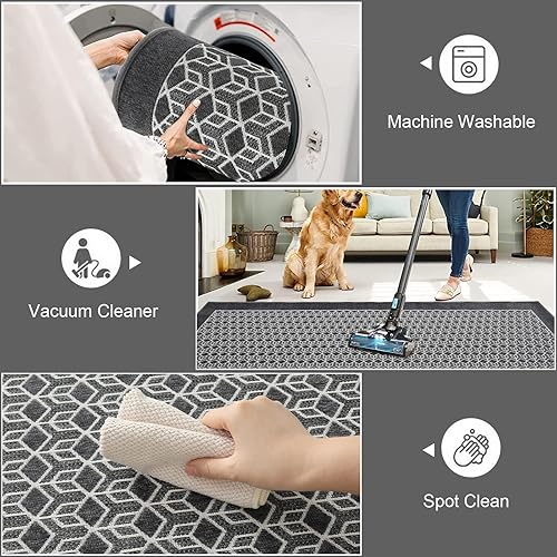 Miniatura 4 de Sungea Tapetes de cocina para suelo de 20 x 47 pulgadas, alfombra de pasillo de cocina antideslizante, lavable, absorbente geométrica, alfombra gris