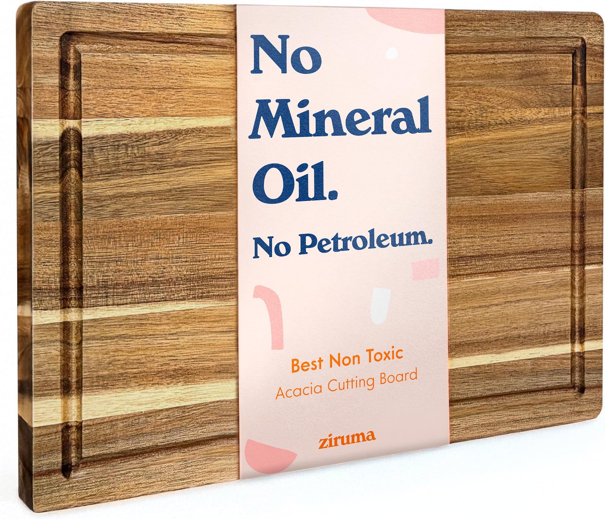 Non Toxic Chopping Board for Kitchen. Made from FSC-Certified Acacia Wood, Conditioned with Food-Safe Beeswax, Flaxseed Oil & Lemon Oil. 40 x 28 x 2.5 cm by Ziruma