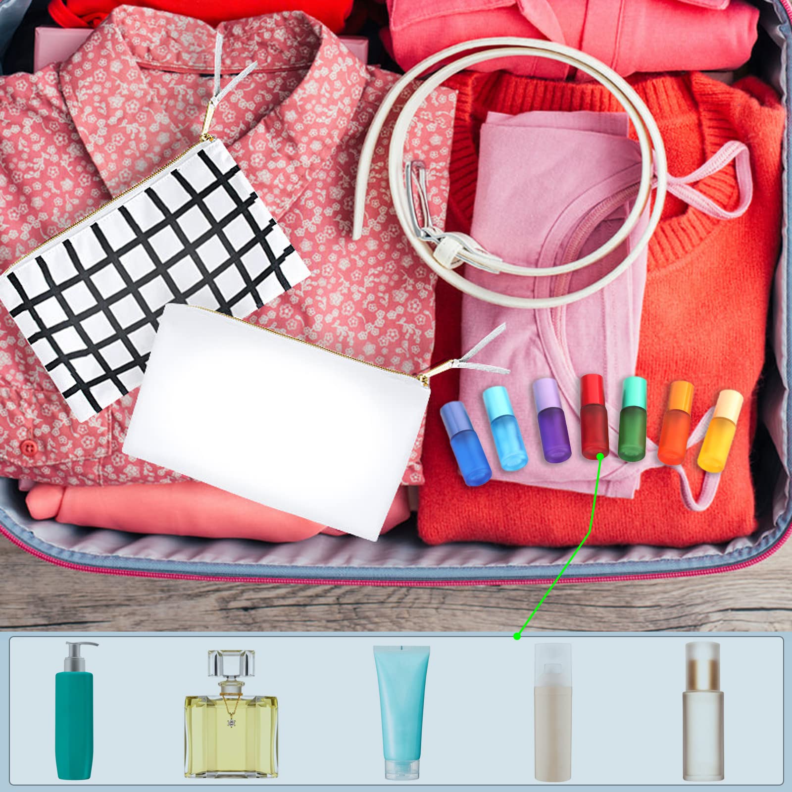 DKBT Bottiglie Ricaricabili 21 Pezzi Colorate Roll on Oli Essenziali 5ml Smerigliato Contenitori Roll on in Vetro con Sfera di Metallo per Oli Essenziali, Aromaterapia, Profumi