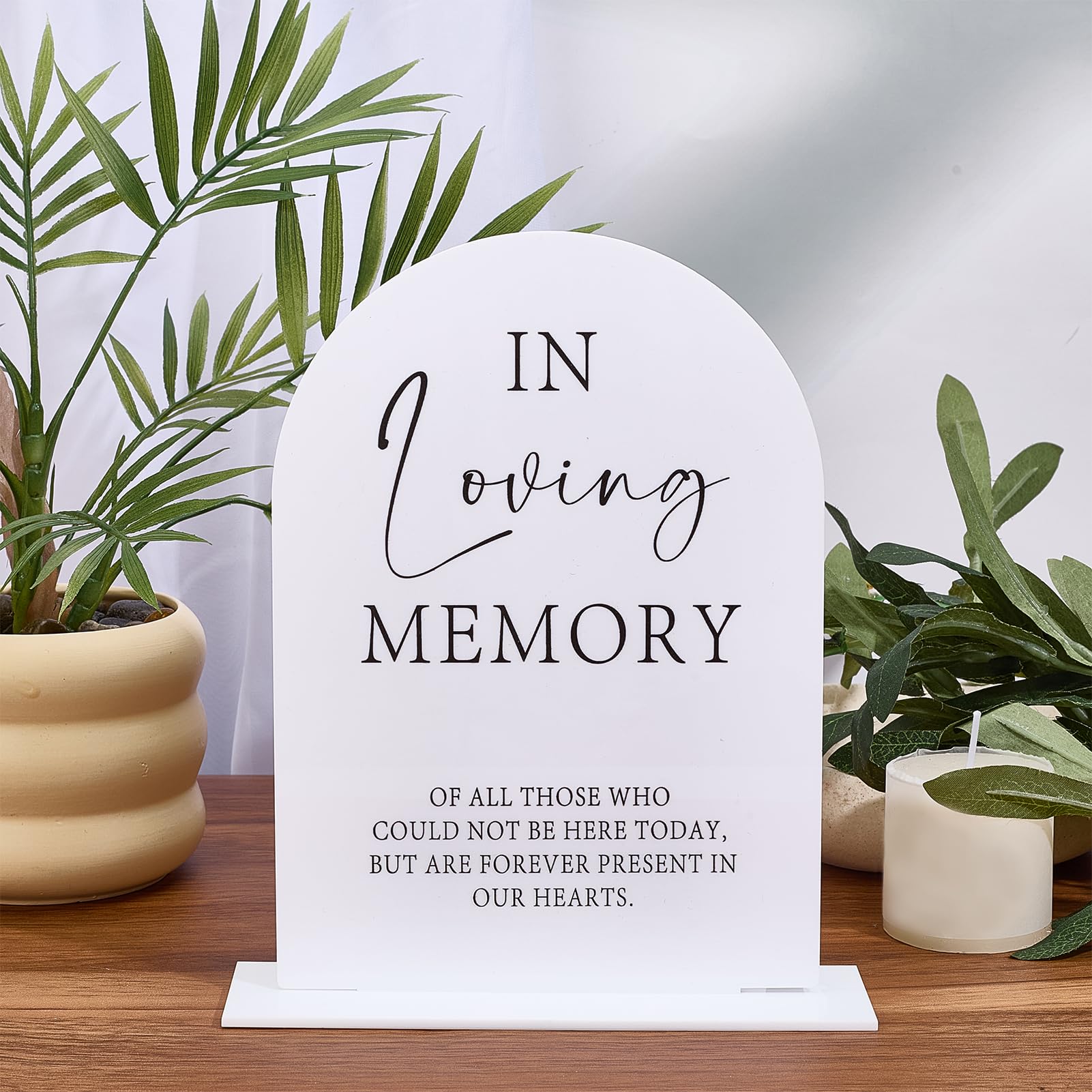 NICENEEDED In Loving Memory Acrylic Wedding Sign, White Lettering Arch Essentials Stuff Decor, Memory Table Sign with Stand for Wedding Party Anniversary Event