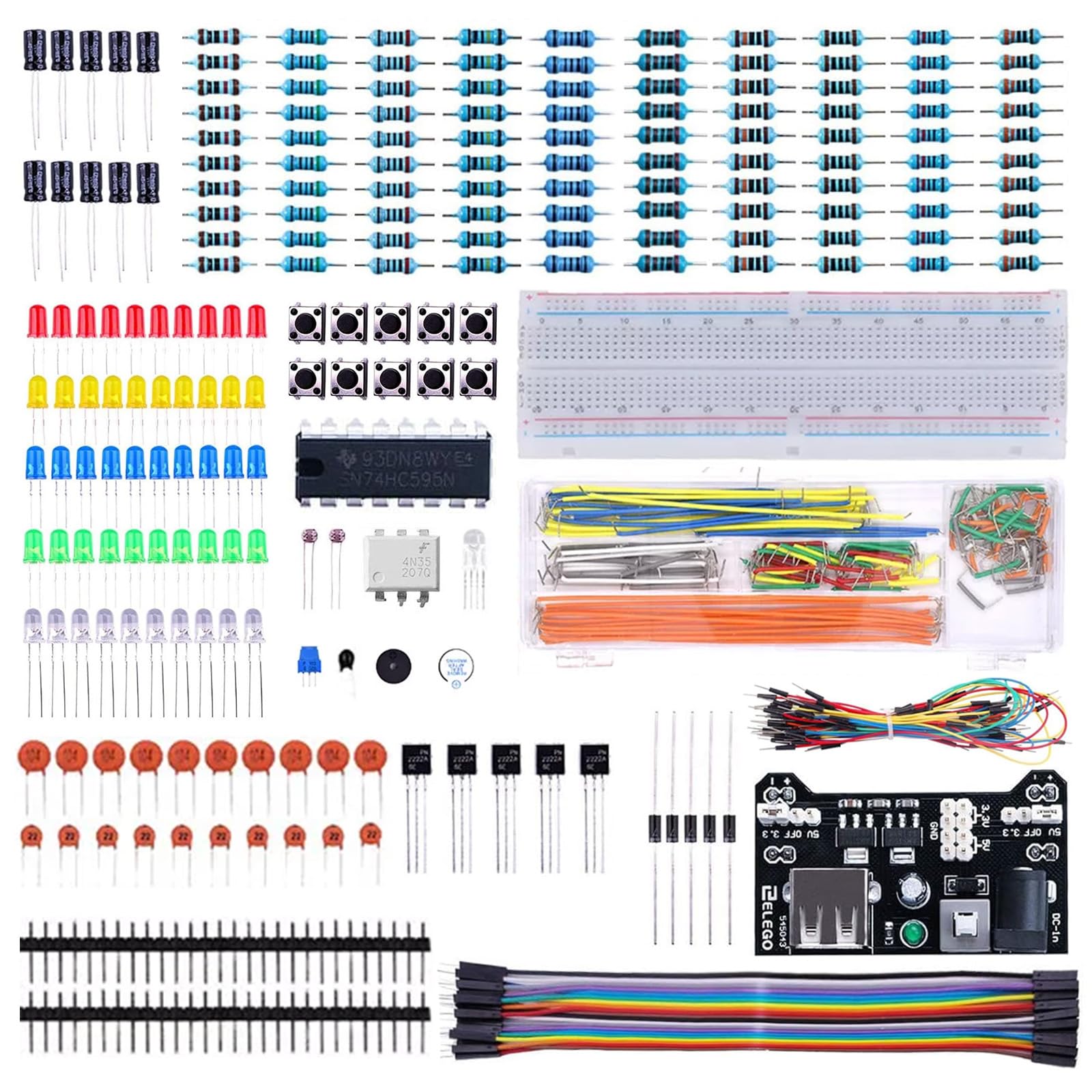 Kit di componenti elettronici con breadboard da 830 punti di connessione, cavo, resistore, condensatore, LED, potenziometro per Arduino R3 - Strumenti completi per migliorare la capacità di