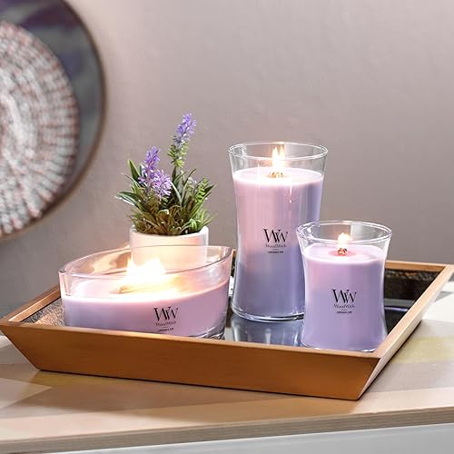 Vista 49 de WoodWick Lavender Spa - Vela mediana en frasco con forma de reloj de arena, cera de mezcla de soja prémium, mecha de madera Pluswick Innovation, 60