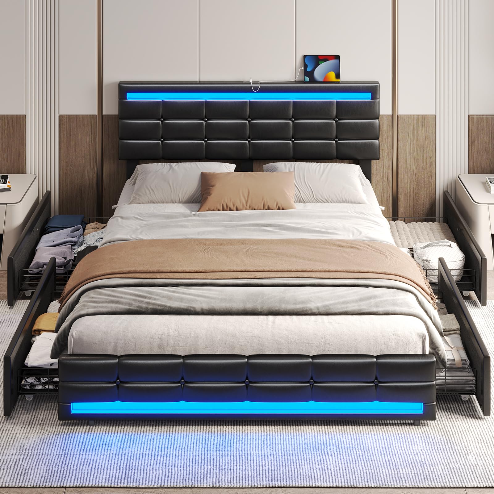 Camas Queen Con Plataforma Led