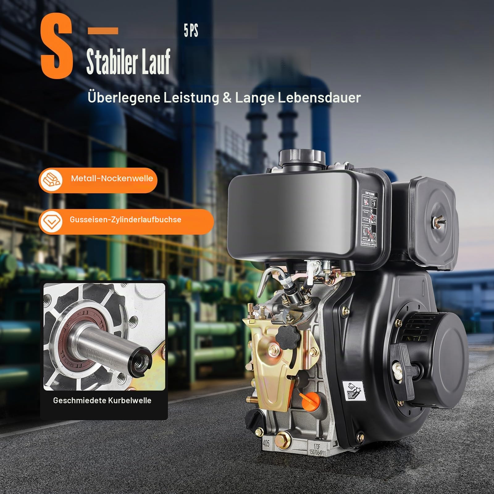 247CC, Viertakt-Dieselmotor, 5 PS, Einzylinder, luftgekühlt, 3,6 kW, Direkteinspritzung, 3600 U/min, manueller Start, geeignet für Wasserpumpen und Klein-Rotationsfräsen