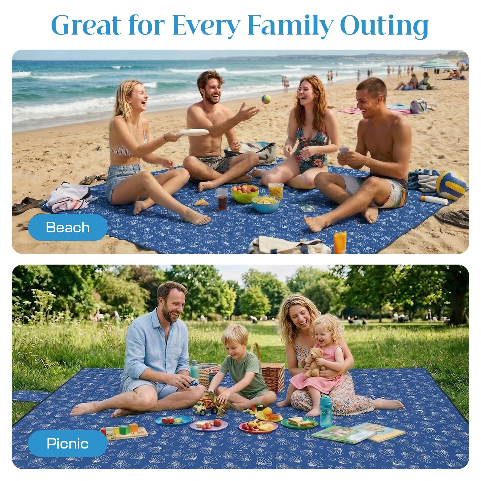 Beach Blanket Sandproof Waterproof, 274 x 305 cm Extra-Large Beach Mat with Stakes & Travel Bag, Lightweight,Quick Dry - Image 7
