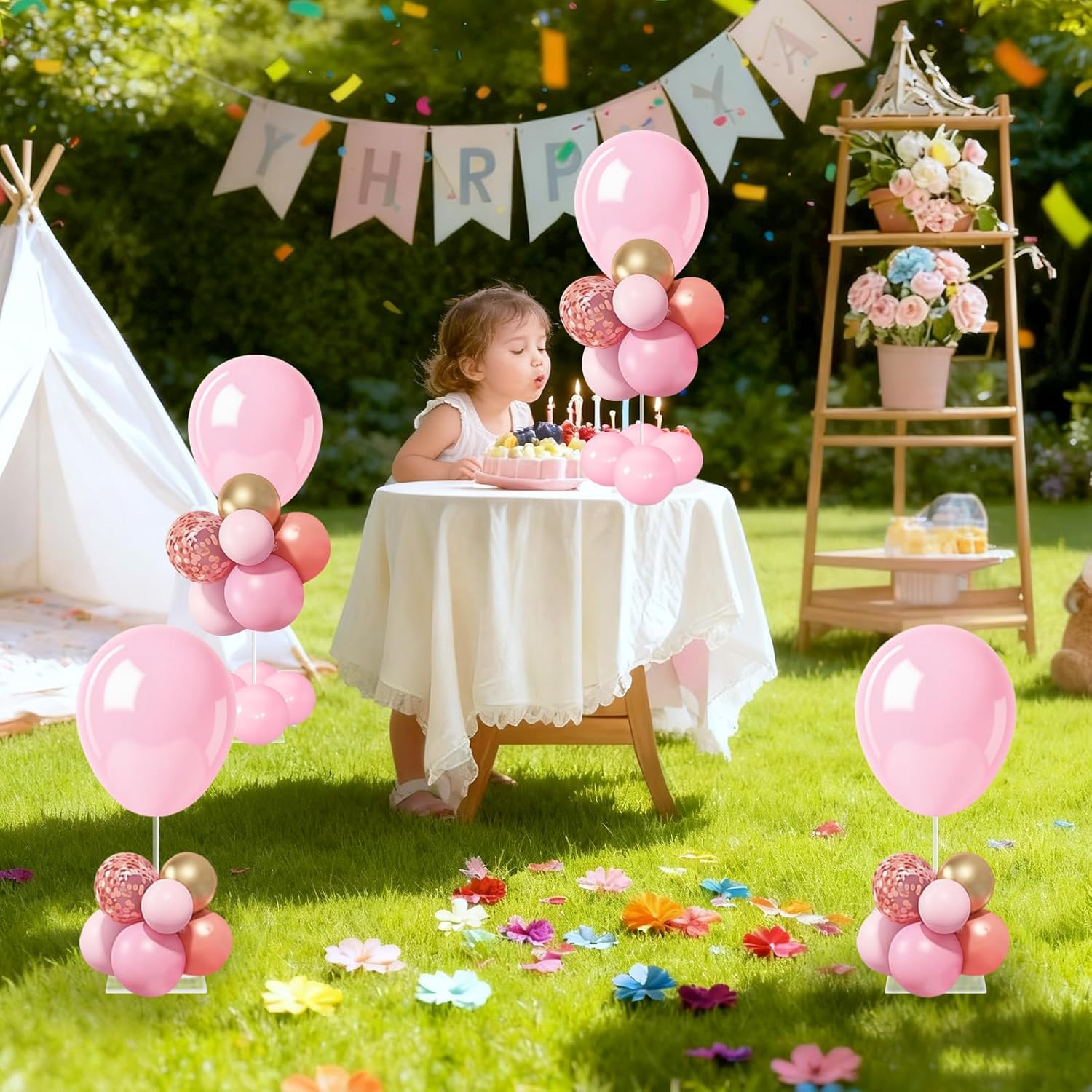 6 Pack 24 Inch Reusable Acrylic Balloon Stand Kit-Heavy Duty,Adjustable Height with Sticks and Base, Balloon Stands&Centerpieces for Tables,Perfect for Birthday,Baby Shower,Party Decor