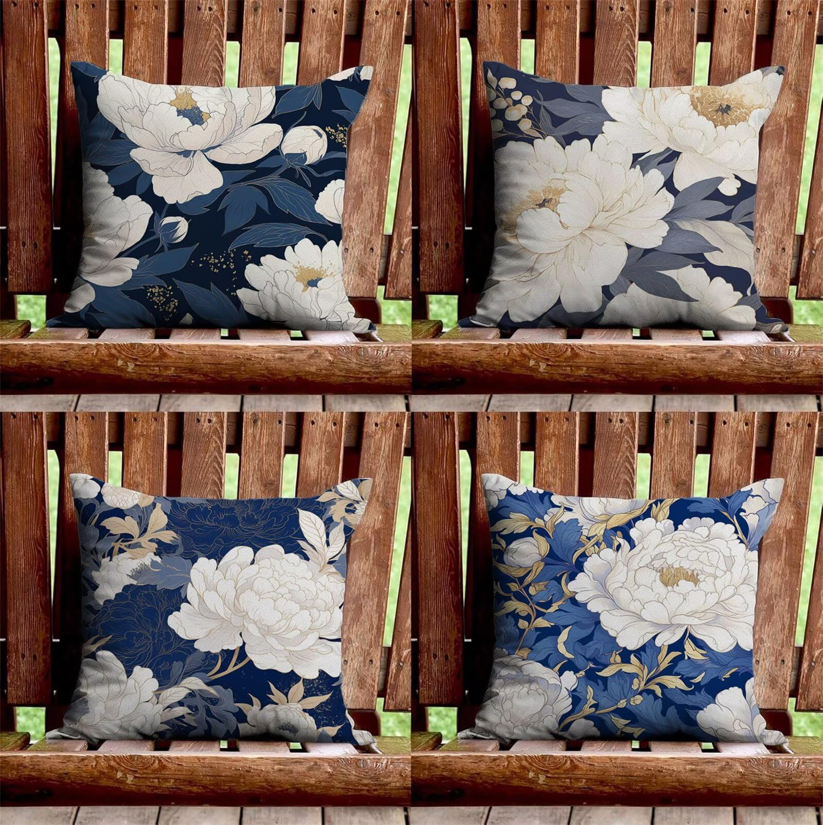Kissenbezug 60x60 cm 4 Stück Marine Outdoor Kissen Wetterfest Samt Kissenhüllen mit Unsichtbarer Reißverschluss Blume Dekokissen für Terrassen Balkon Deko Gartenkissen Outdoor Sommer Geschenk z-963
