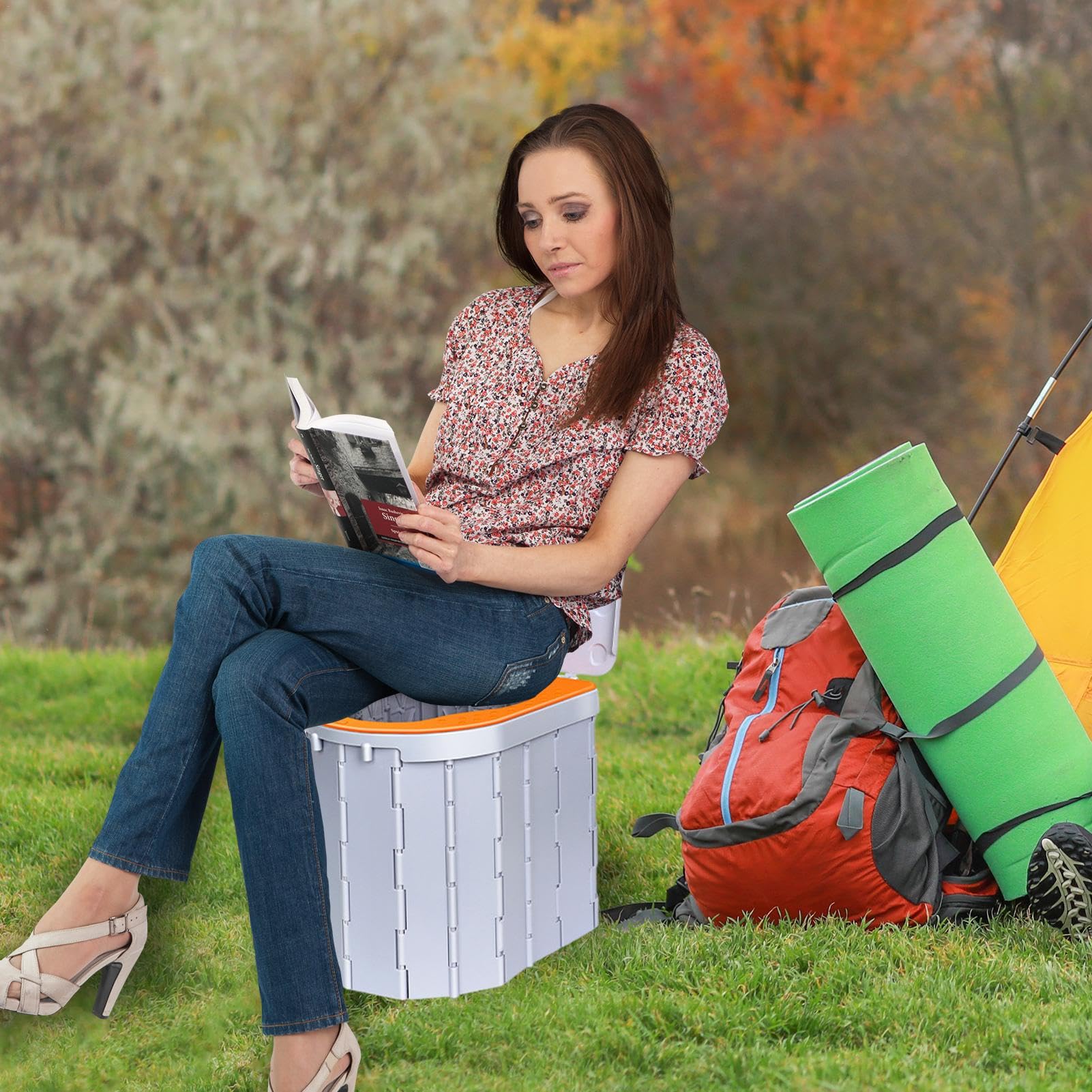 Inodoro portátil, orinal de viaje | Inodoro de compostaje para exteriores con tapa | Orinal portátil con 15 bolsas de basura y bolsa de almacenamiento, baño de camping para viajes, excursiones