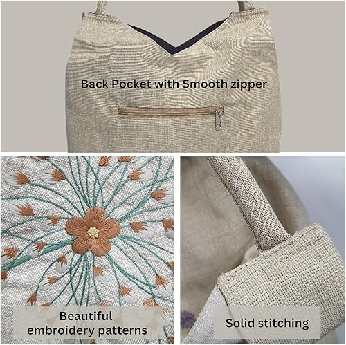 Miniatura 3 de HCRAFT Embroidered Handbags for Women, Large Beads Flower Shoulder Tote Bag with Zipper Fabric Hobo Bags, Mother's Day Bag