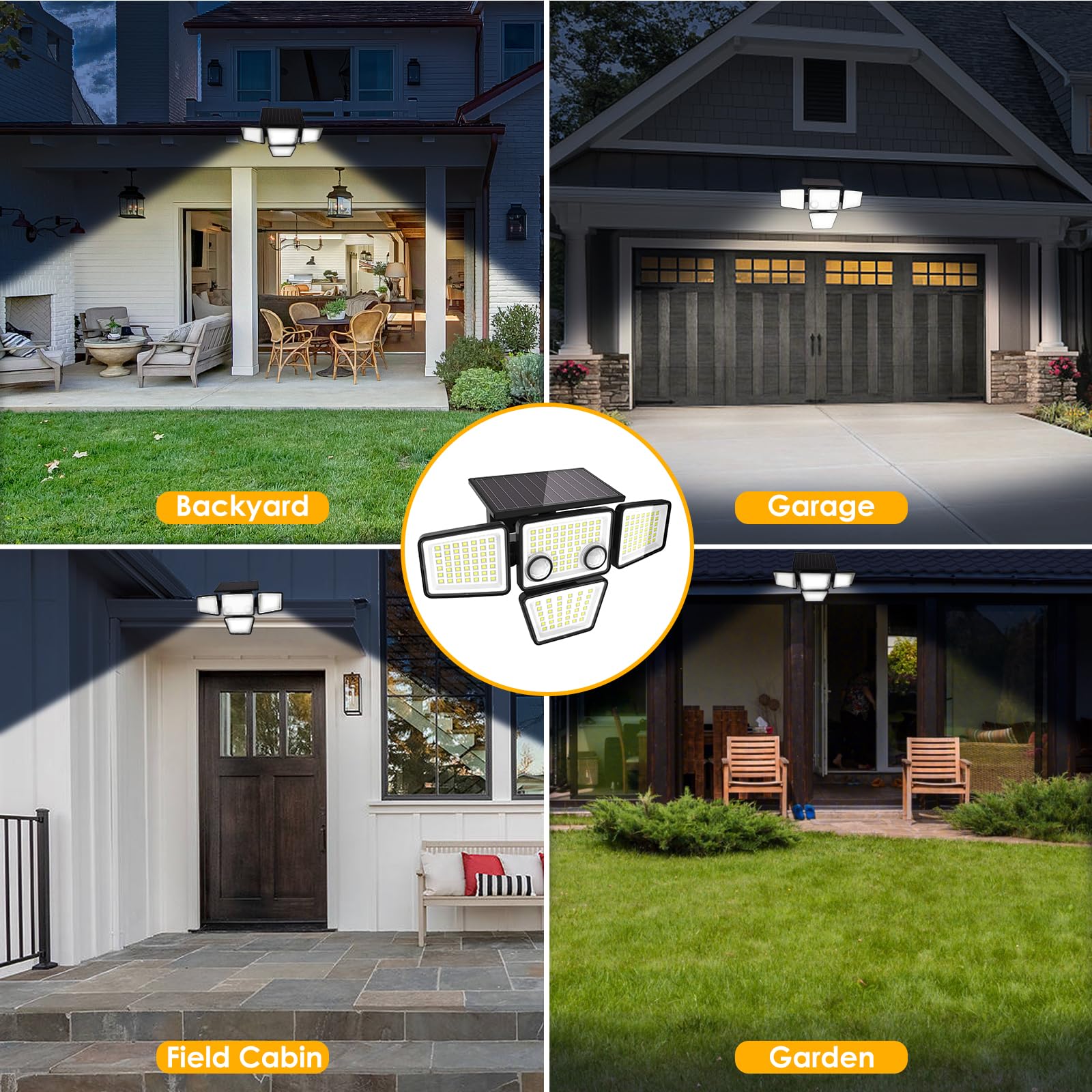 Zewnętrzna lampa solarna 1200 lm, 188 diod LED z czujnikiem ruchu, wodoodporna lampa punktowa LED kąt świecenia 270°, 3 tryby IP65 na werandę, patio, ogród, ścieżka, garaż