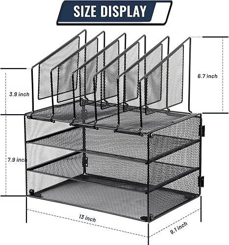 Miniatura 7 de EASEPRES Bandeja organizadora de escritorio, organizador de papel de 3 niveles con 5 secciones verticales, soporte clasificador de carpetas de