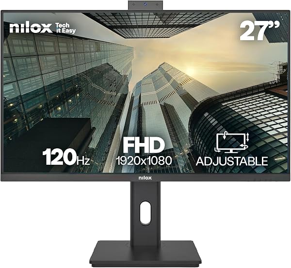 Nilox NXM27RWEB02B Monitor Business 27'' IPS Full HD 120 Hz (Nero), Webcam FHD Integrata, Regolabile, Connessioni HDMI/DP/VGA - 1
