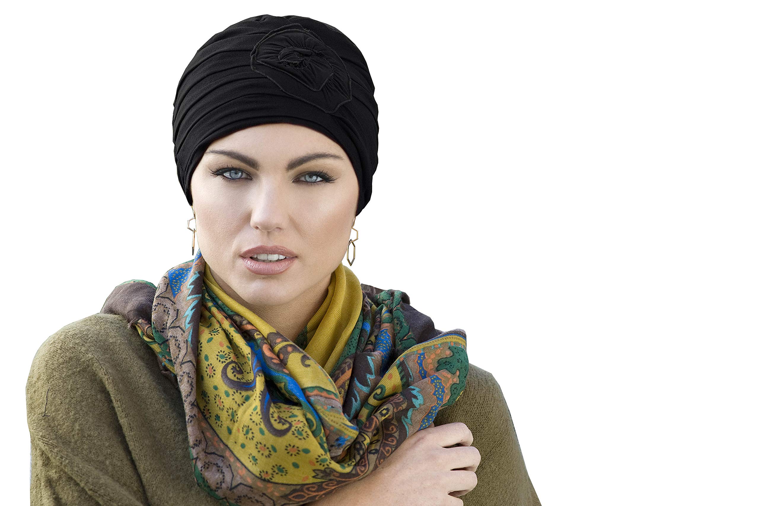 Masumi Women's Black Chemo Turbans For | Chemotherapy Headwear For | Chemo Head Scarf | Cotton Hat For Alopecia And Girls| Cancer Hair Loss Primrose (Black)