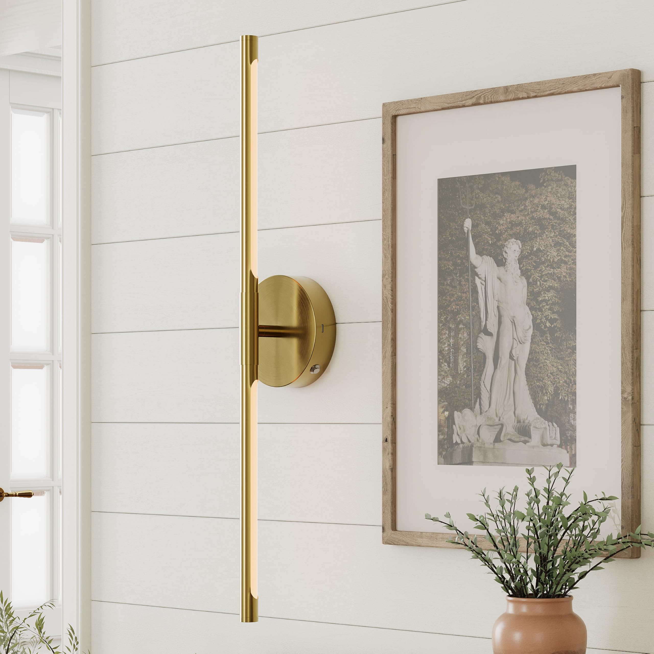 24 Inch Battery Operated Wall Sconce - Wireless, Rechargeable, Dimmable, 3000K-6000K, Remote, Touch Control, Timer, 350° Rotate, LED Wall Lamps for Living Room, Bedroom, Gold