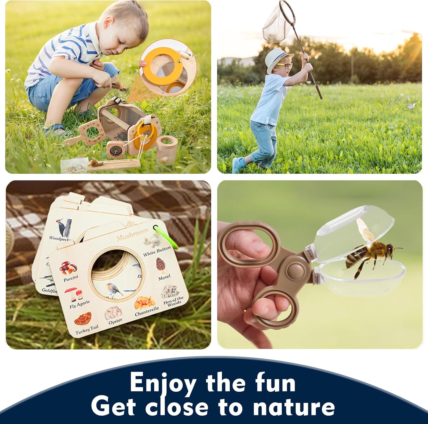 Bug Catcher for Kids 8Pcs Insect Exploration Kit with Butterfly Net Magnifying Glass Bug Habitat Tweezers Compass Outdoor Toys for Toddlers, Butterfly Kit
