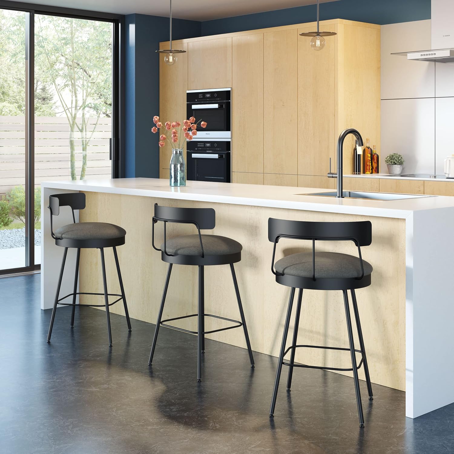 Amisco Monza 30 in. Swivel Bar Stool - Dark Grey Polyurethane/Black Metal
