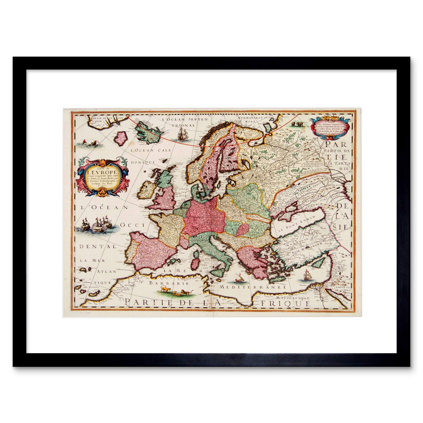 Wee Blue Coo Map Antique Europe Ocean Africa Bertiuss Picture Framed Wall Art Print