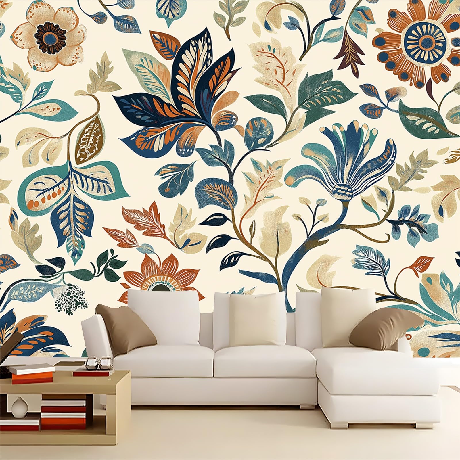 Tapeta 300 x 210 cm Tradycyjne wydruki kwiatowe Obraz w kolorze kości słoniowej tapety na malowidła ścienne sypialnia salon