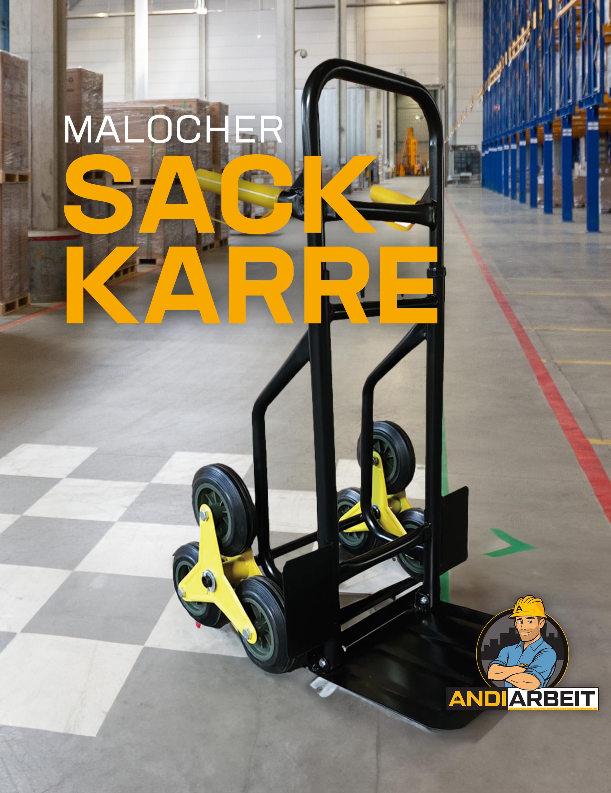 Malocher, carrello pieghevole per salire le scale, portata 200 kg, 6 ruote a stella per un facile trasporto, maniglie rivestite in gomma, ideale per traslochi e carichi, AND_4