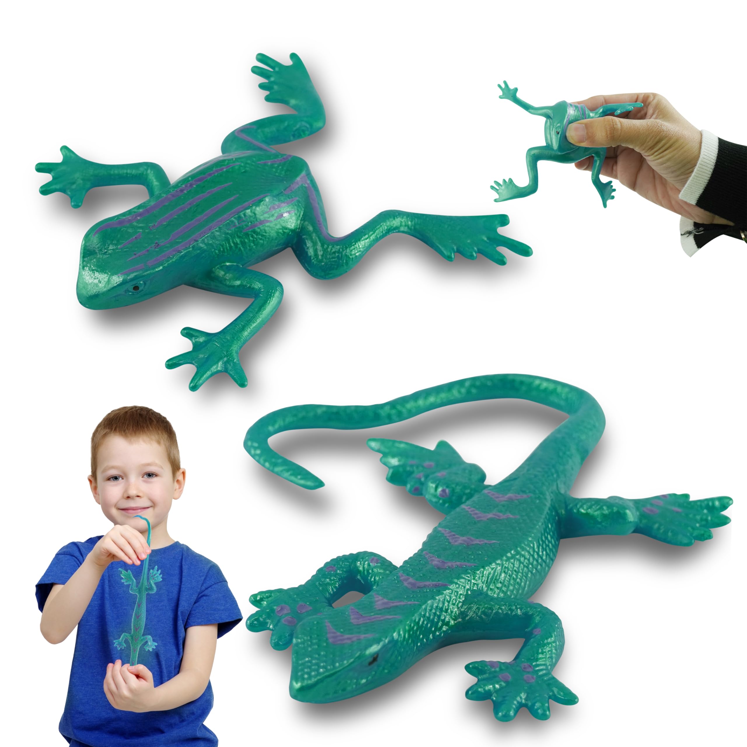 2pk Sensory Toys, Lizards and Frogs, Stretchy and Colorful Fidget Toys for Reptile-Themed Parties, Sticky Reptiles for Garden Prank, 3+Y