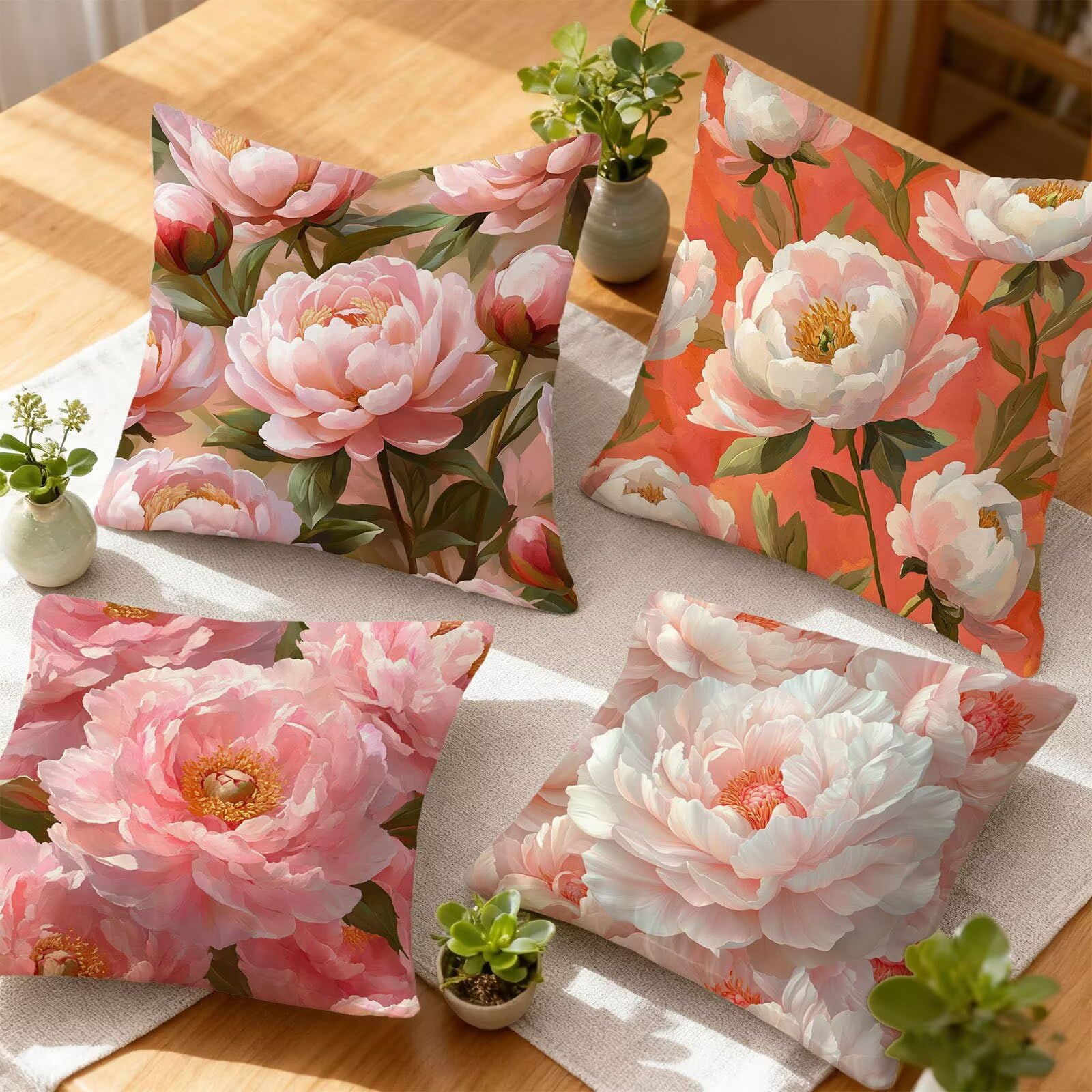 Rose Housse Coussin 60x60 Fleur Taie Oreiller 60x60 Lot de 4 Super Doux Protege Oreiller 60 x 60 Decoration Automne Taie D'oreiller Carrées Coussin Canape, pour Maison Chambre Canapé Chaise E - 79