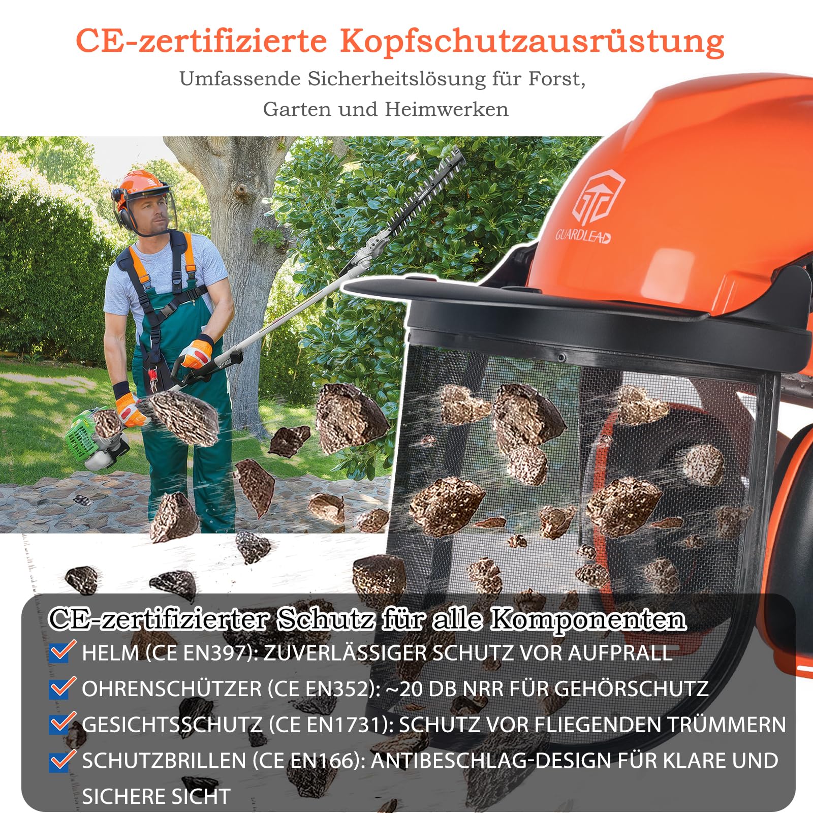 Kettensäge Helm mit Visier und Gehörschutz, Forsthelm für Herren gesichtsschutz, Helm Motorsäge, Sicherheitshelm, Abnehmbare Anti-Beschlag-Brille und Kinnband