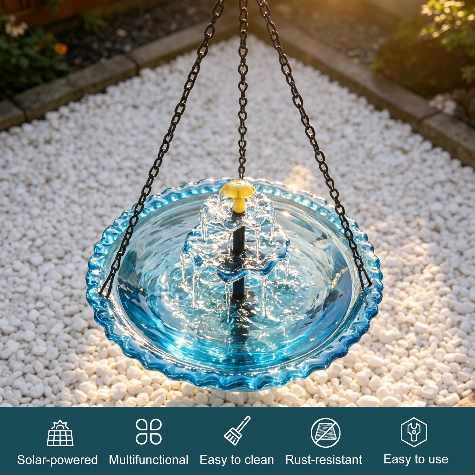 Mangiatoia per Uccellini da Esterno, Vaschetta per Uccelli Appendibile con Fontana Solare a Cascata, Kit Doccia per Colibrì, per Patio, Giardino, Balcone(Pink)