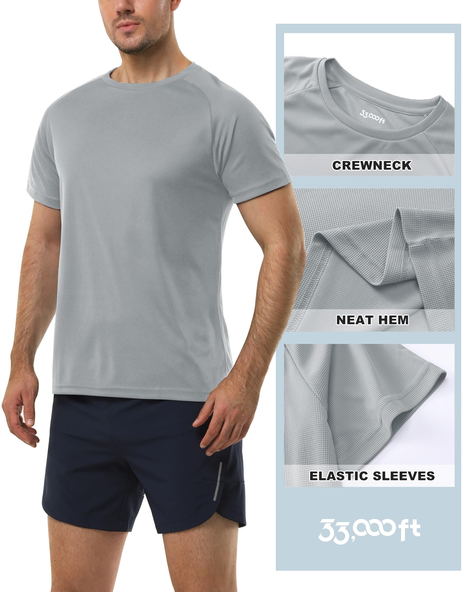 33,000ft Mens Sport Tshirt Manica Corta ad Asciugatura Rapida Camicia Traspirante Regular Fit per la Corsa Allenamento
