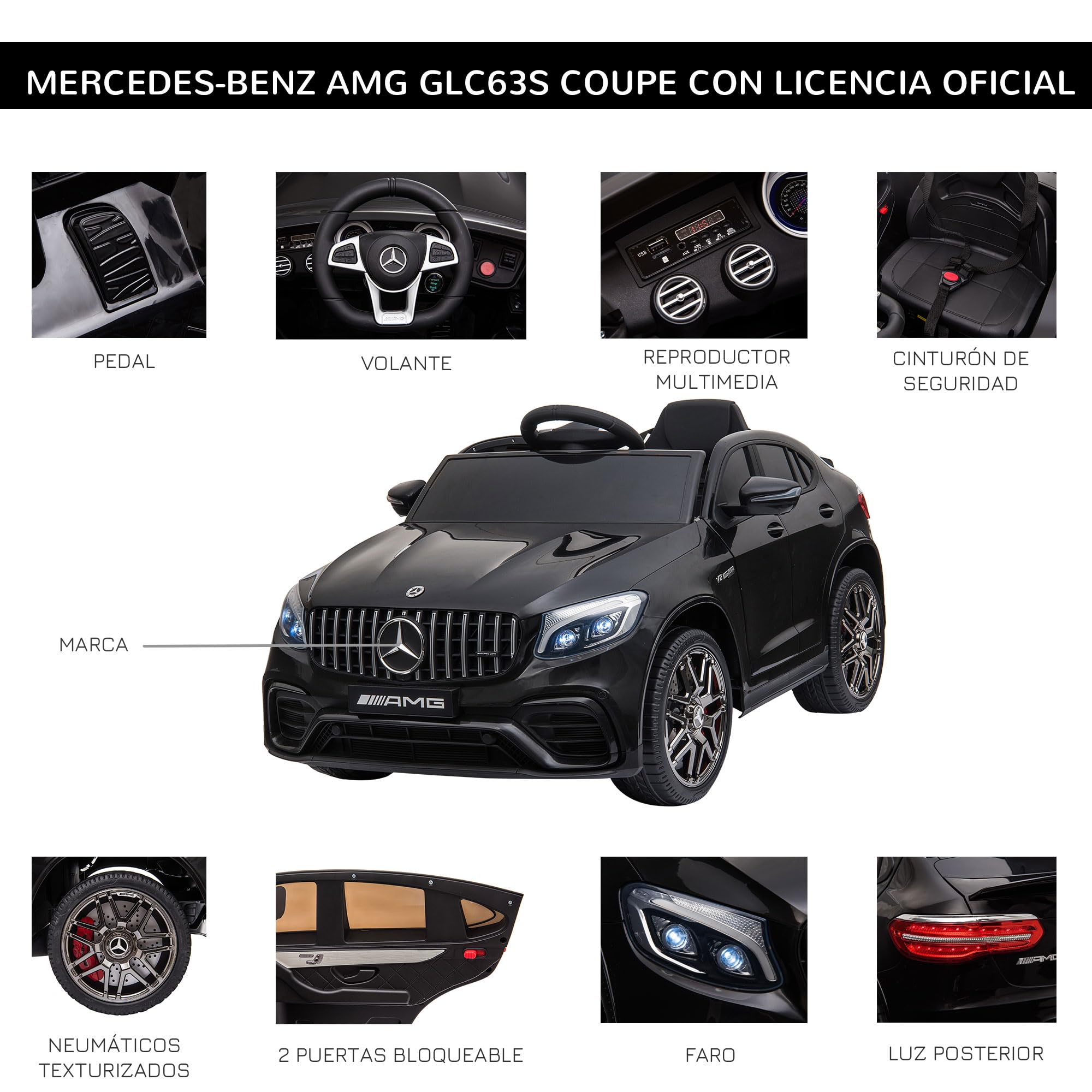 HOMCOM Coche Eléctrico para Niño +3 Años con Mando a Distancia, Batería 12V, 30kg, 115x70x55cm