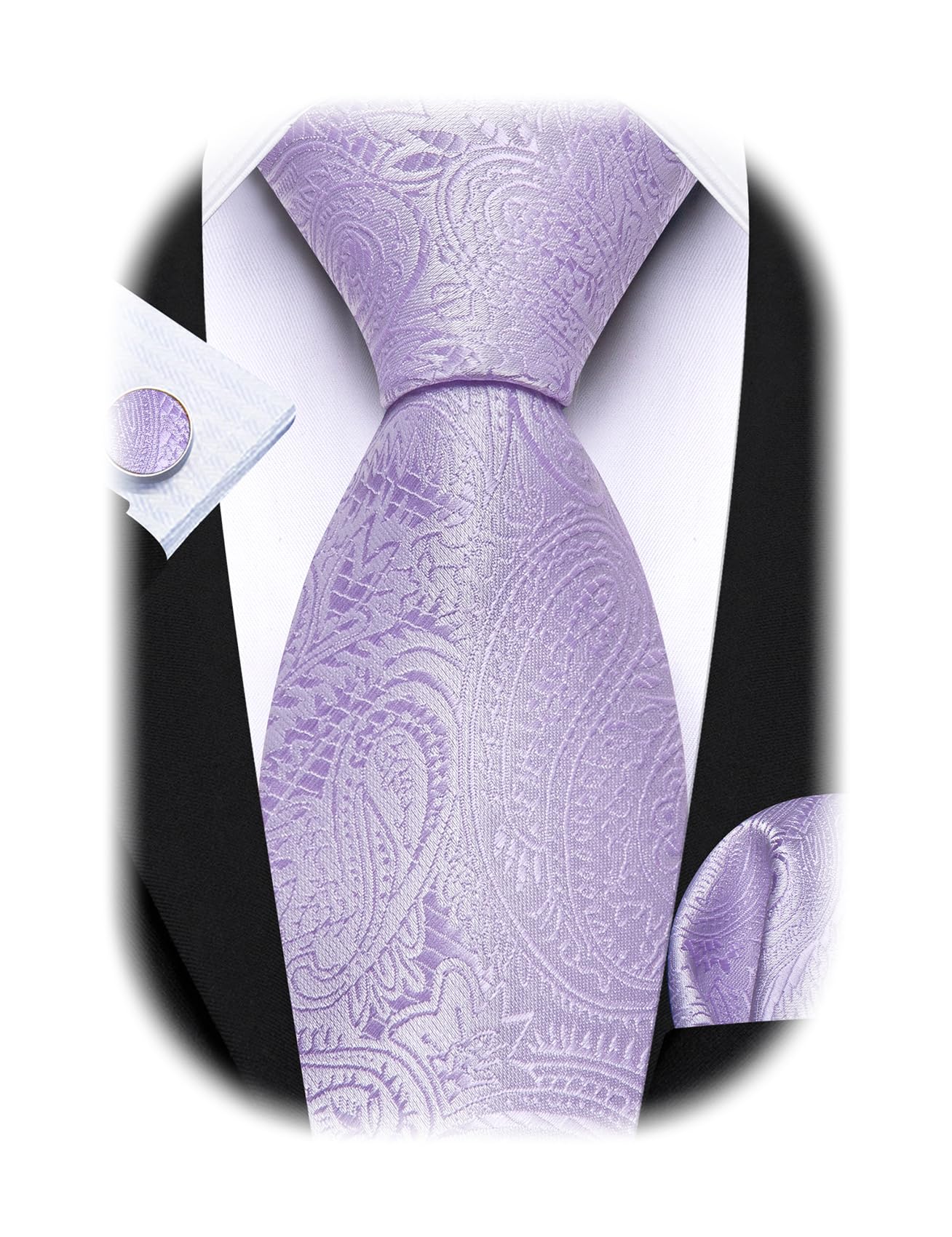 Barry.Wang Men Tie Sets Paisley Silk Necktie Pocket Square Cufflinks