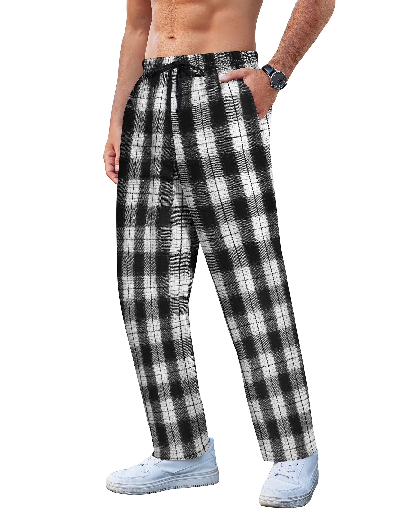 COOFANDY Mens Plaid Casual Pants Soft Cotton Pajama Pants Drawstring Checkered Lounge Sweatpant with Pockets