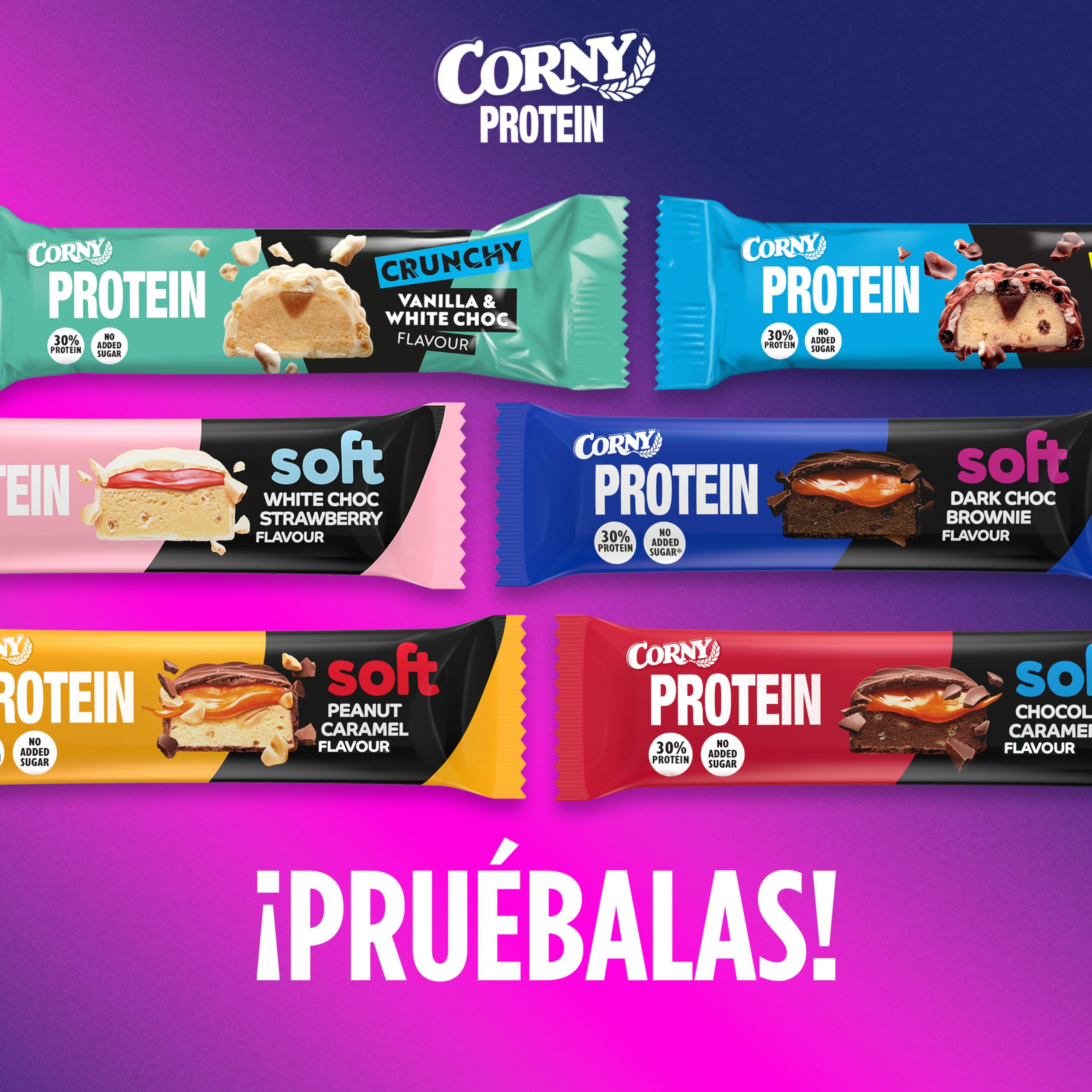 Barritas de Proteínas, Corny Protein,Soft Chocolate Negro con Brownie,13,5 gr de Proteínas, 0% Azúcares Añadidos, Ayudan al Desarrollo y Recuperación de la Masa Muscular, Pack 12x45g, Taste the Power