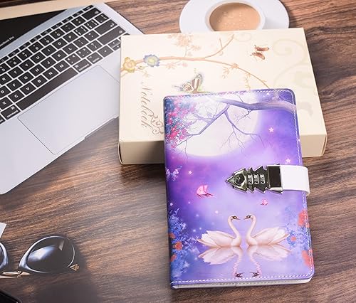 Miniatura 3 de JunShop Diario creativo con bloqueo de contraseña, diario de bloqueo digital, bloc de notas, diario combinado con cerradura A5 (estilo 6)