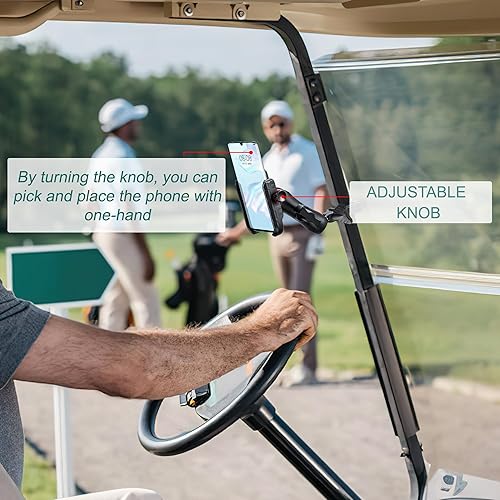 Vista 5 de Roykaw Soporte de teléfono para carrito de golf para iPhone/Galaxy/Google Pixel, compatible con EZGO, Club Car, Yamaha, actualización de liberación