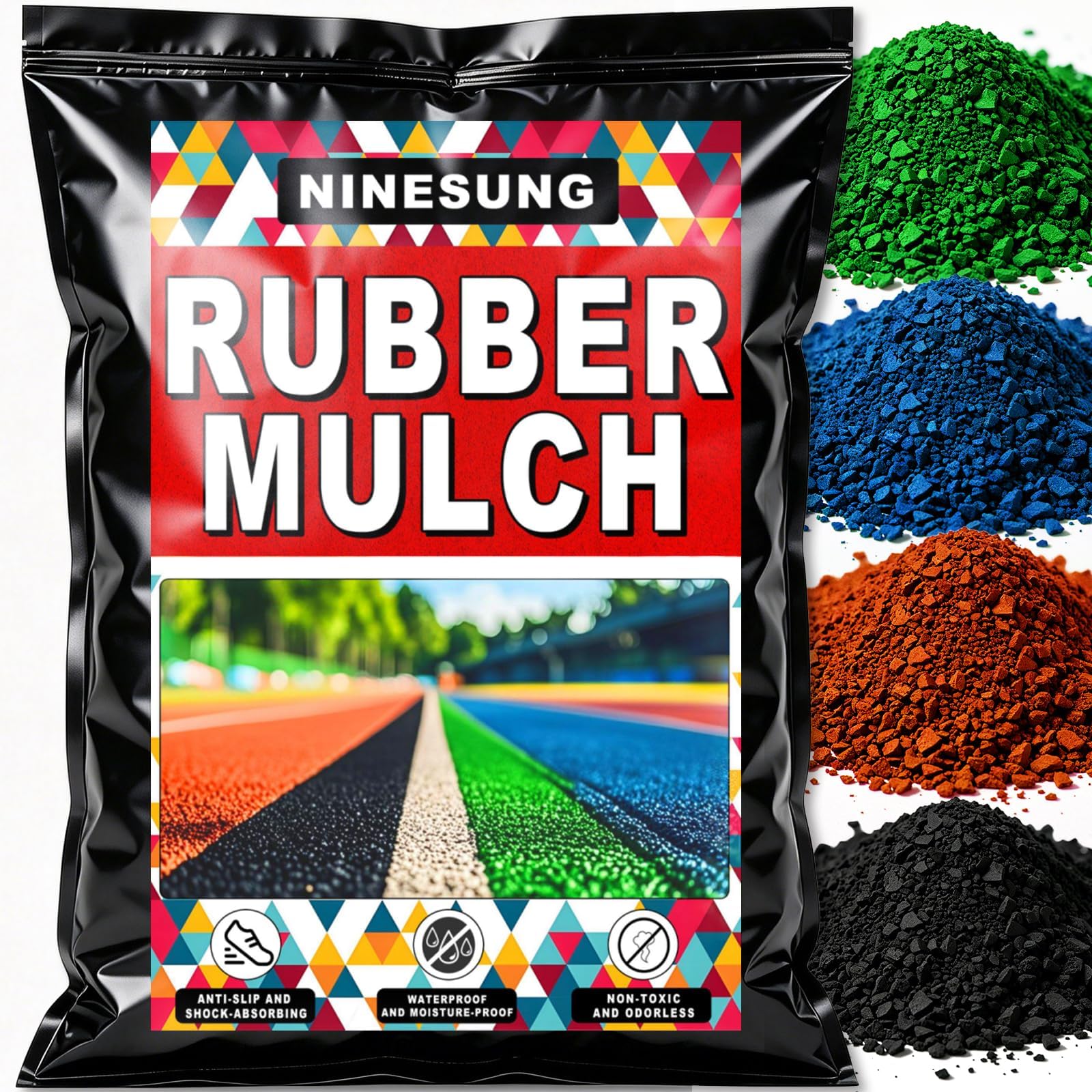 Multicolor Rubber Mulch Nuggets Protective Flooring for Playgrounds, Outdoor Park, Play Areas, Landscaping, School Sports Tennis Court, Runway Surfacing Repairs (Multicolor, 2 Pounds)