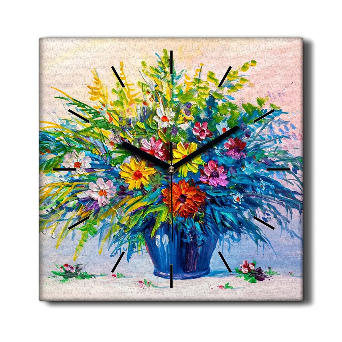Horloge murale salon en toile fleurs 30x30cm pour ambiance zen
