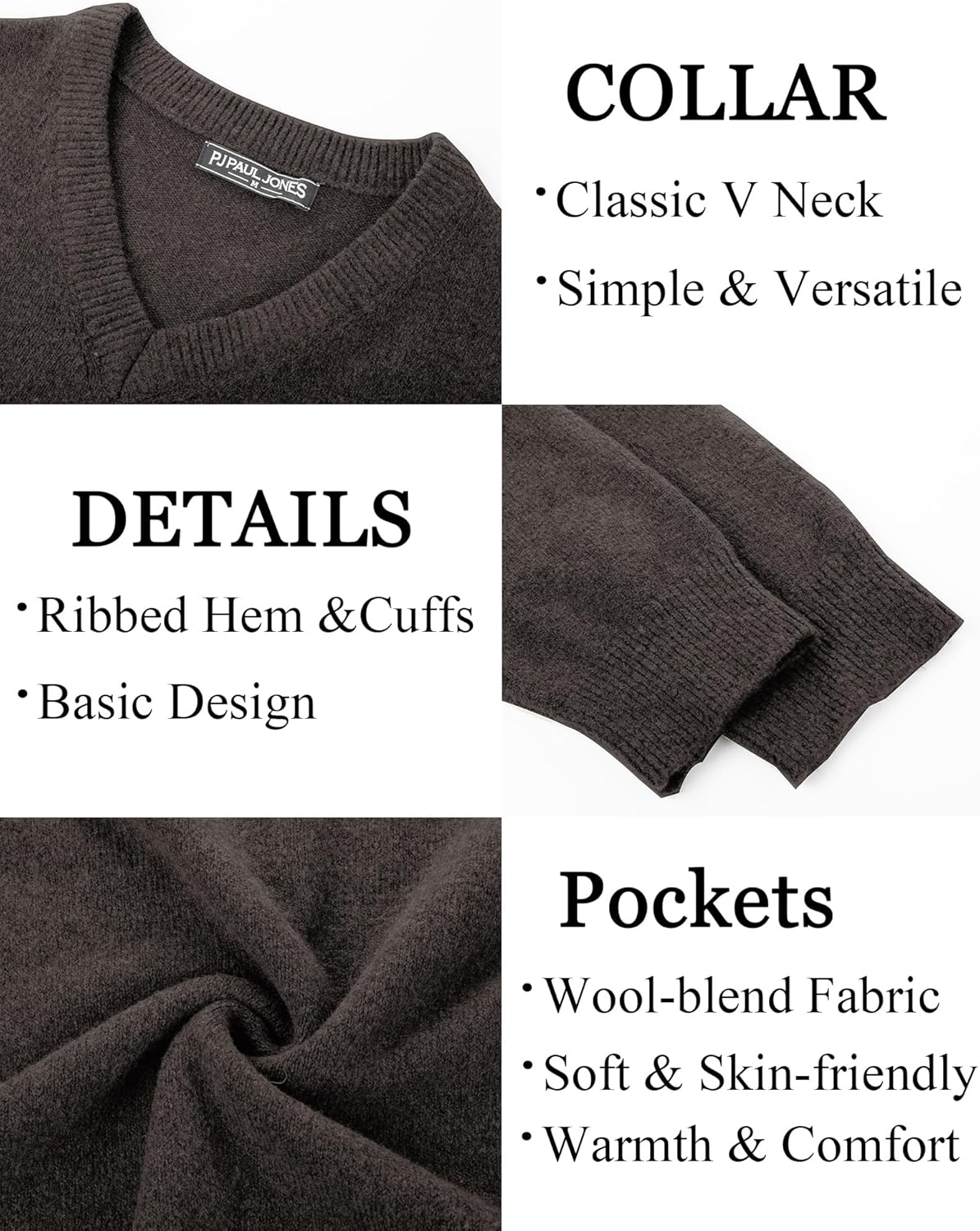 PJ PAUL JONES Mens V Neck Pullover Lightweight Wool Blend Long Sleeve Knit Sweater - Image 4