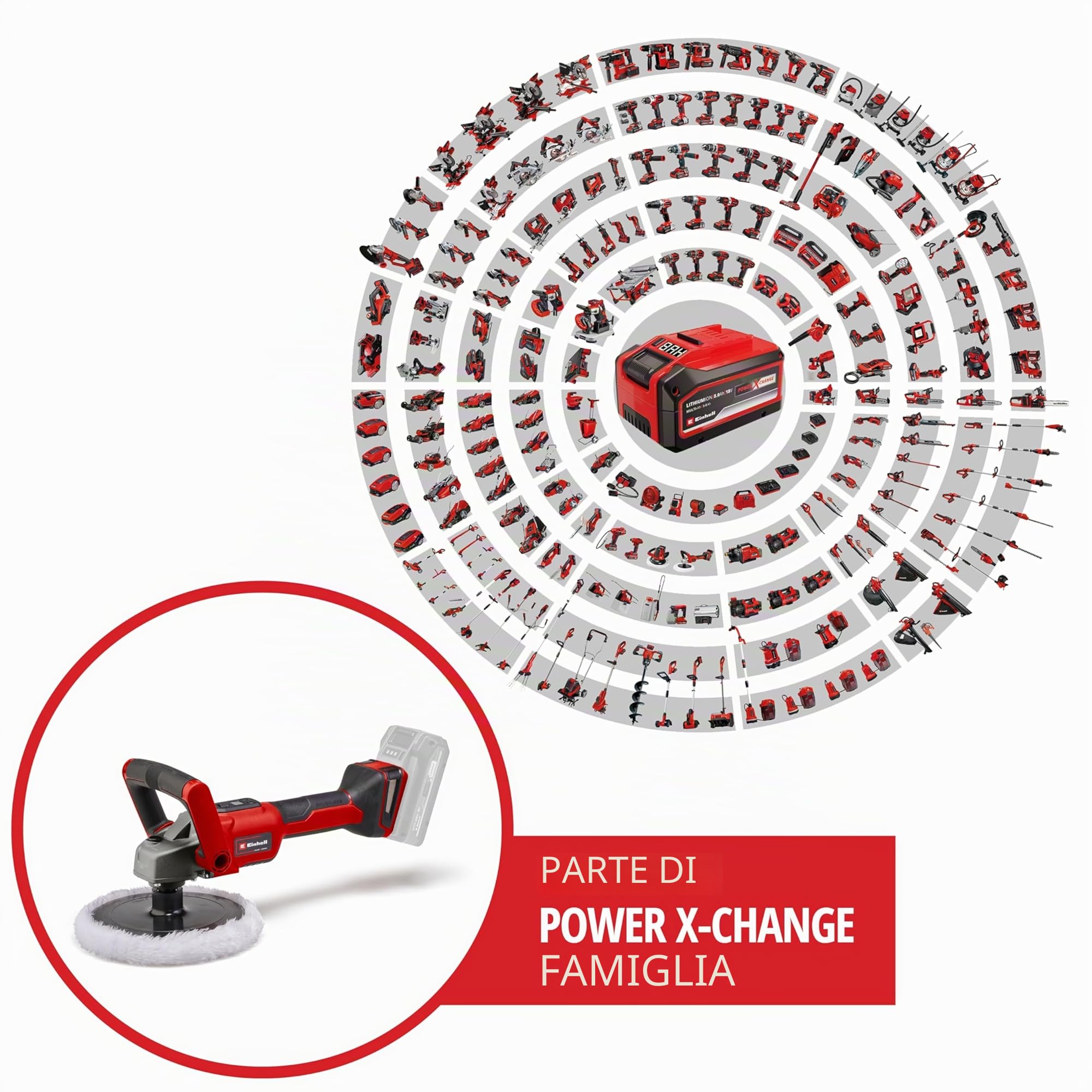 Einhell Lucidatrice/levigatrice a batteria CE-CP 18/180 Li E-Solo Power X-Change (li-ion, motore brushless, regolazione elettronica del numero di giri senza batteria e senza caricabatteria)