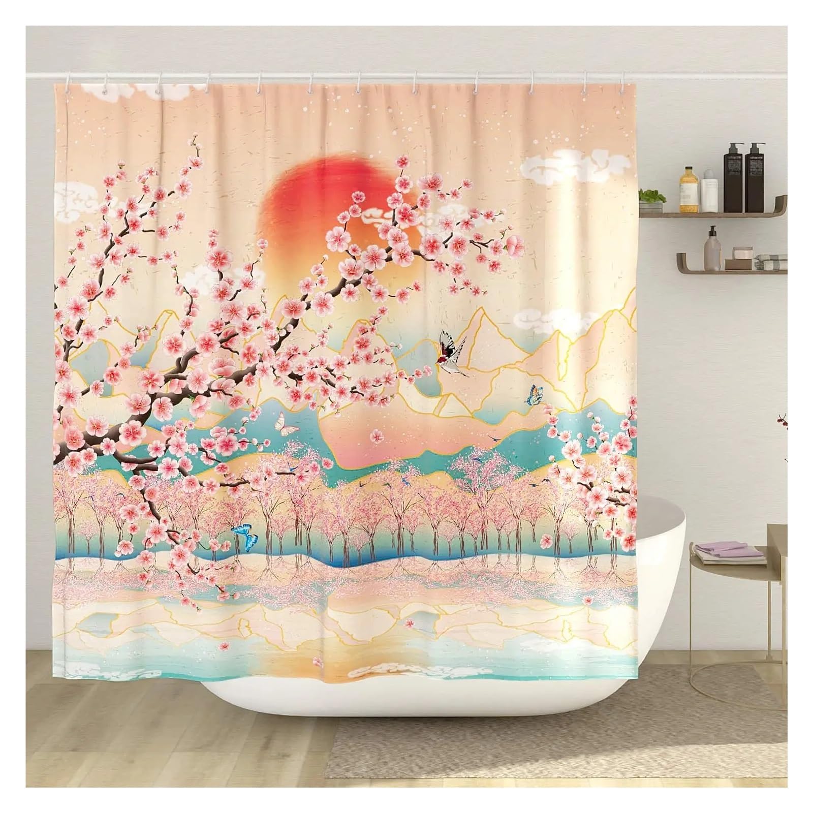 Cortinas de Ducha, Juego de Cortinas de Ducha con diseño de Flor de Cerezo en Varios tamaños(Color 14,W 55.1" x L 70.9" (1 Panels))