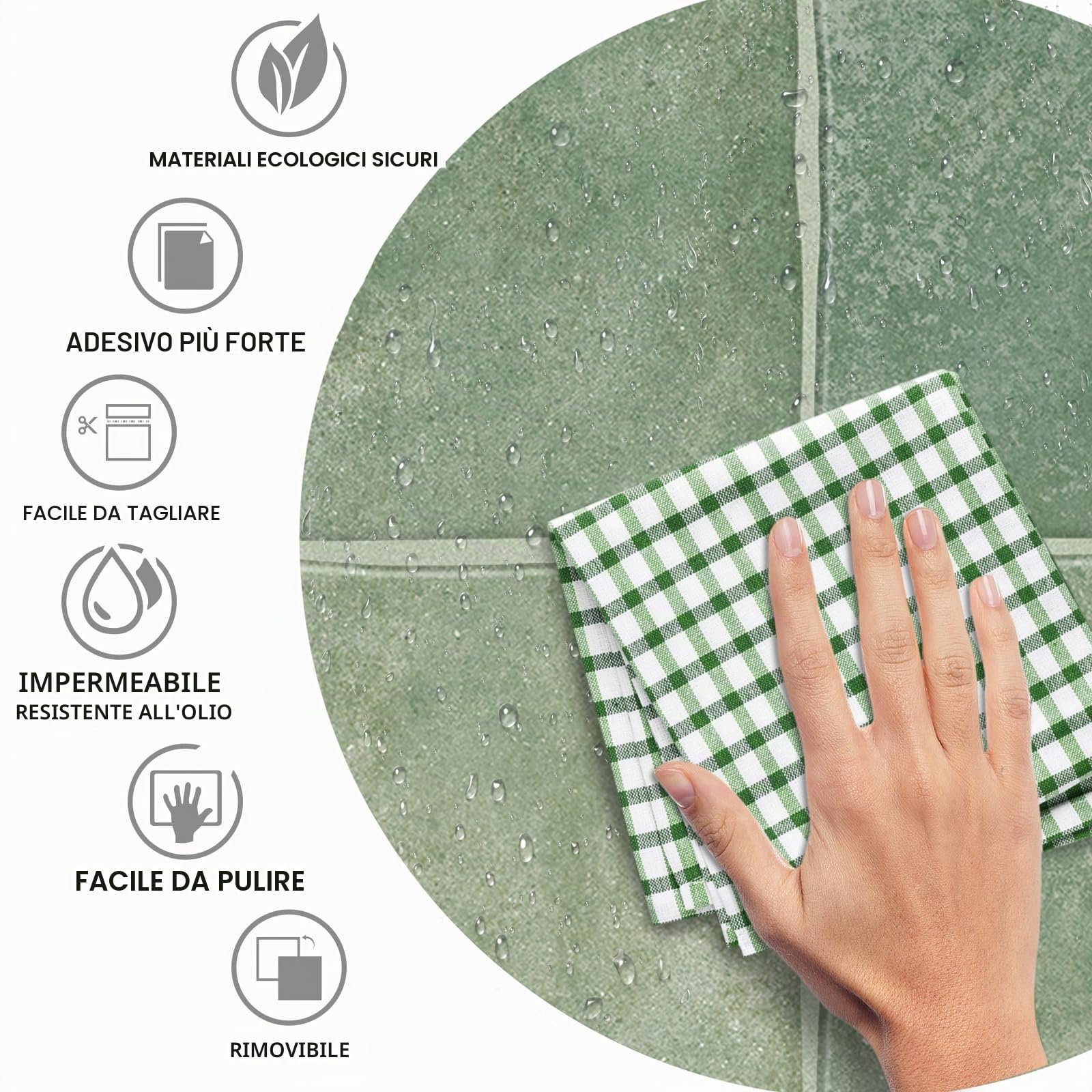 Alwayspon Piastrelle adesive da parete in vinile 3D, 25,4 x 25,4 cm, 10 pezzi, autoadesive, impermeabili, paraspruzzi, per cucina, bagno, parete, verde salvia