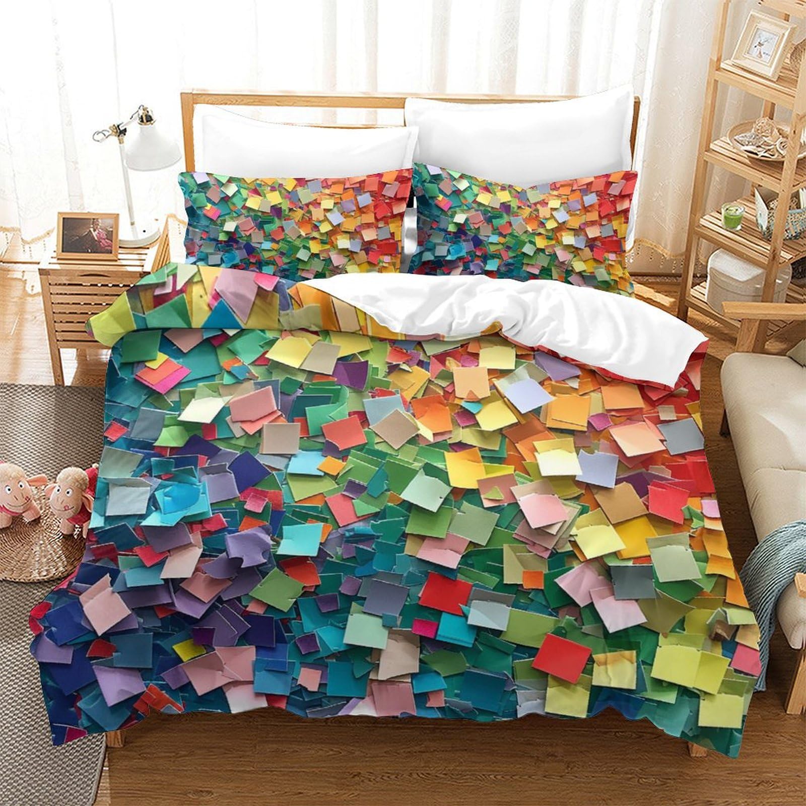 Housse de couette bloc coloré 3D 220x240cm avec 2 taies d'oreiller